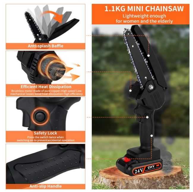 Mini piła łańcuchowa 6" z 2 akumulatorami 2000mAh + walizka