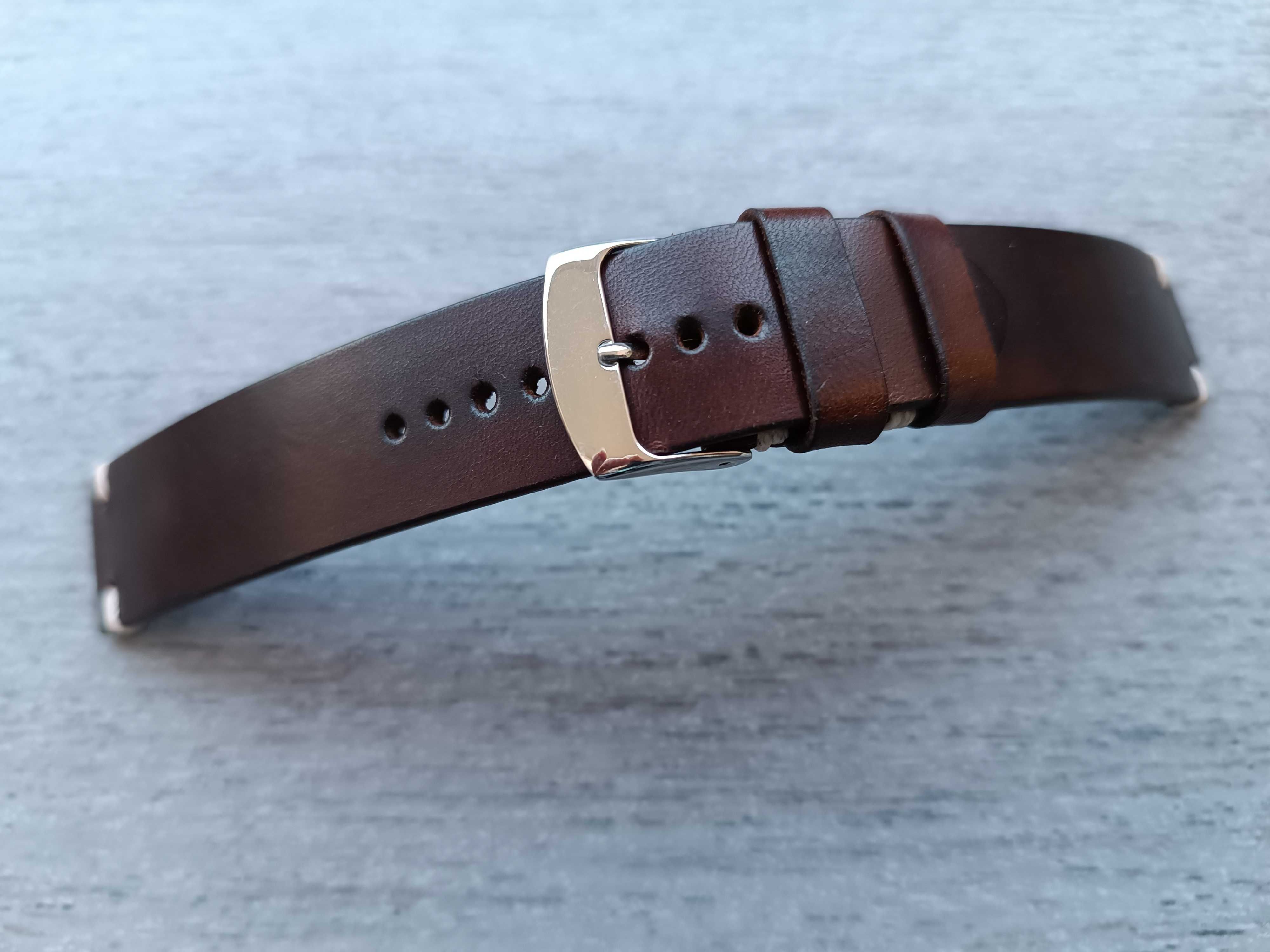 Skórzany pasek zegarka szerokość 20 mm ciemny orzech M
