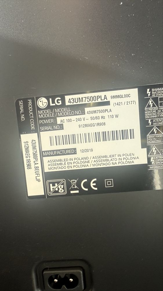 Tv Lg 4K 43UM7500PLA