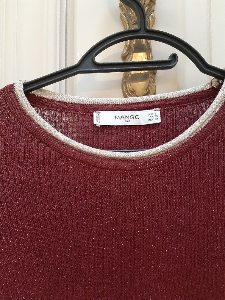 Sweter stretch Mango rozmiar S burgundowy ze zlota nitka