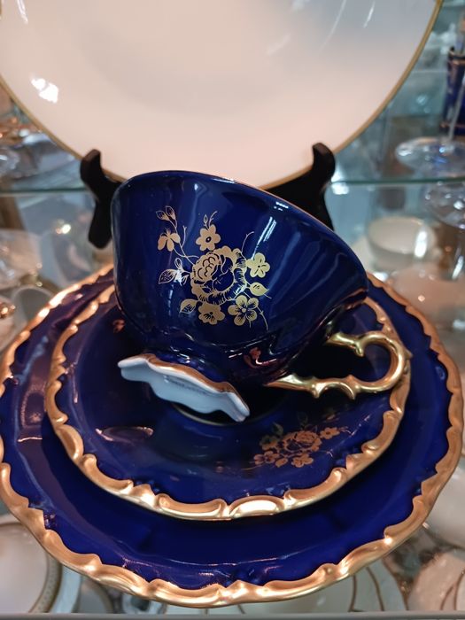 Kobaltowy serwis herbaciany porcelana kobalt