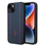 Etui U.S. Polo Assn. Leather Stitch na iPhone 14 Plus - granatowe