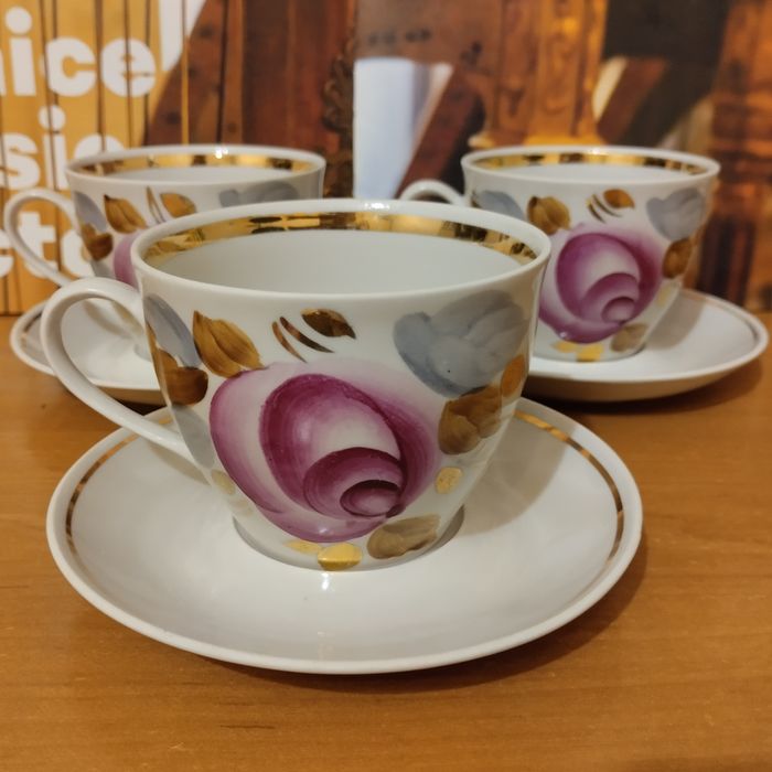 Чайные пары фарфор, чашка, блюдца, сахарница,