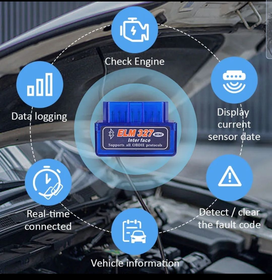 Scanner veicular carro ficha OBD-2 Bluetooth ELM-327 interface.