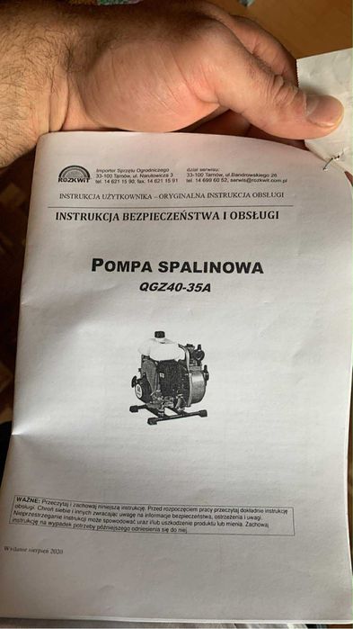 Pompa spalinowa do wody kasei nowa z paragonem