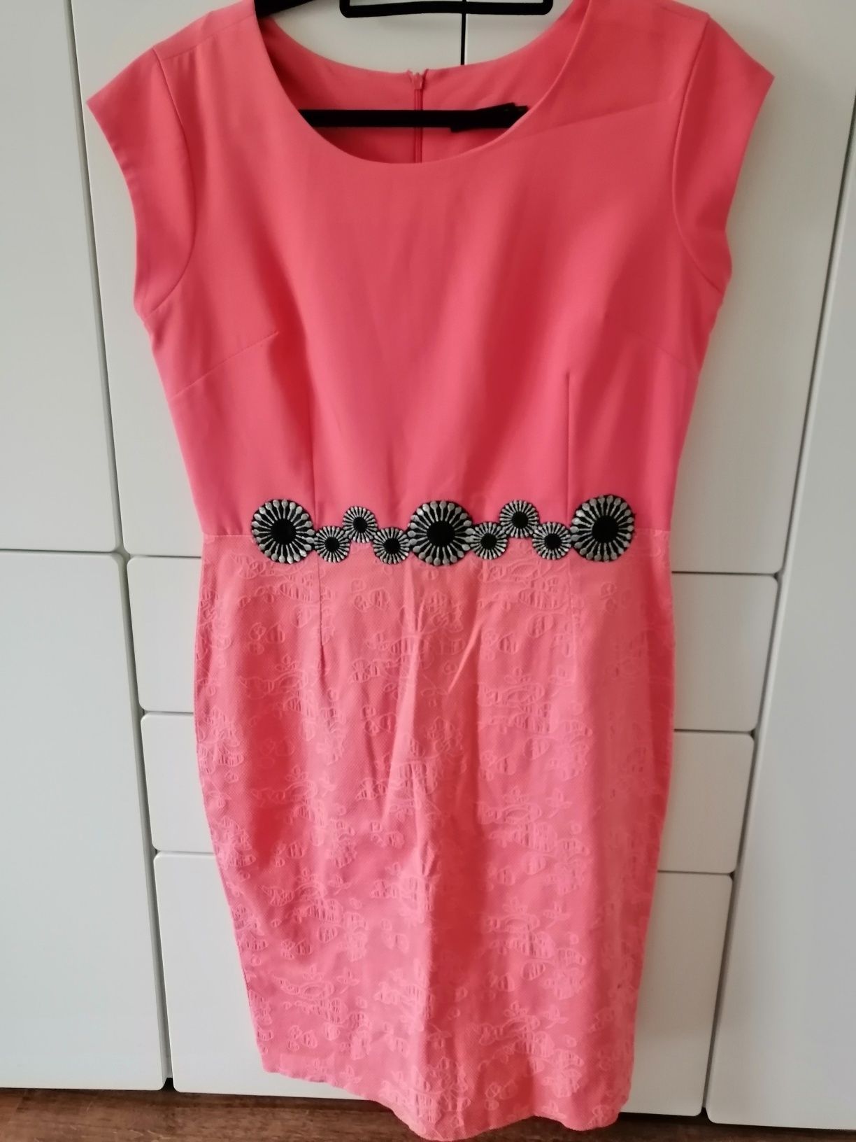 Sukienka koralowa różowa 42 XL wesele komunia