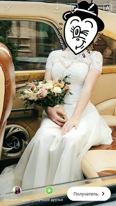 Шикарное свадебное платье ( шифон, корсет-ручная работа, шлейф)