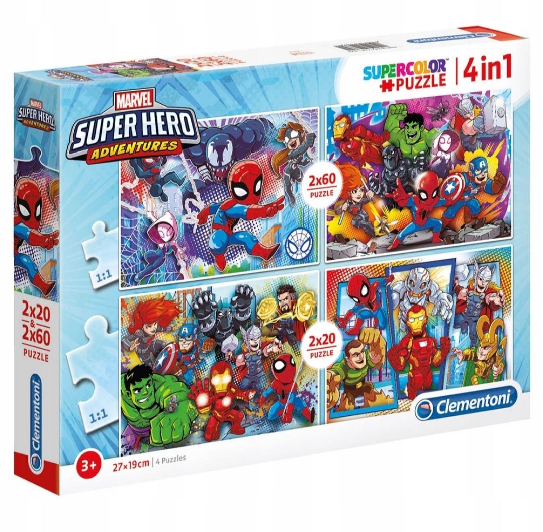 Puzzle prezent dla dziecka Nowe Marvel Spiderman Hulk 4 x układanka