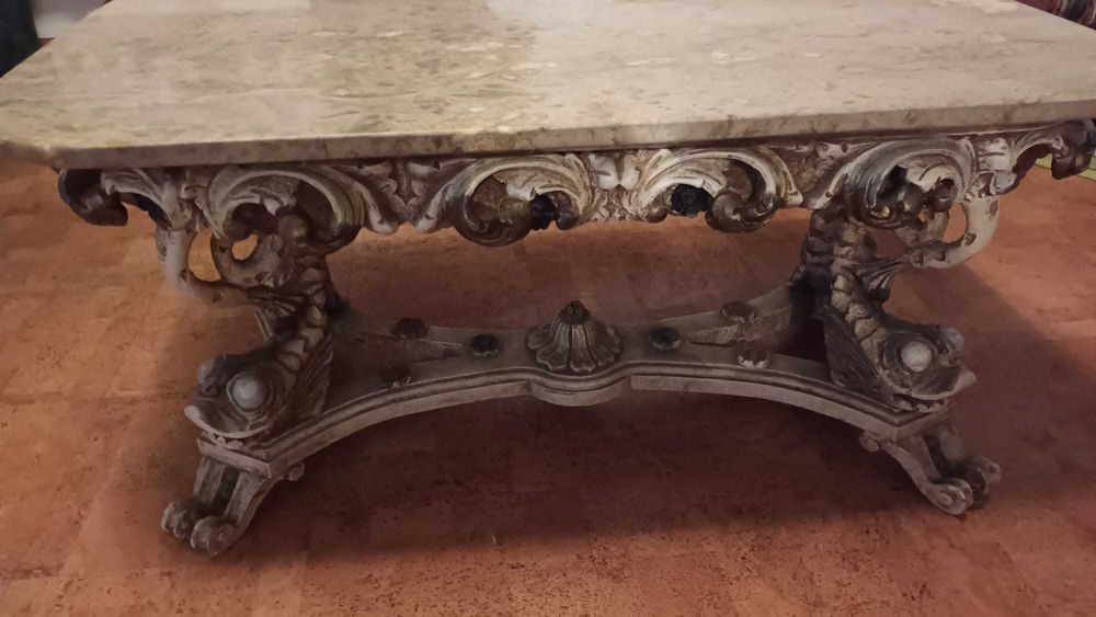 mesa de centro - talha dourada com tampo em mármore