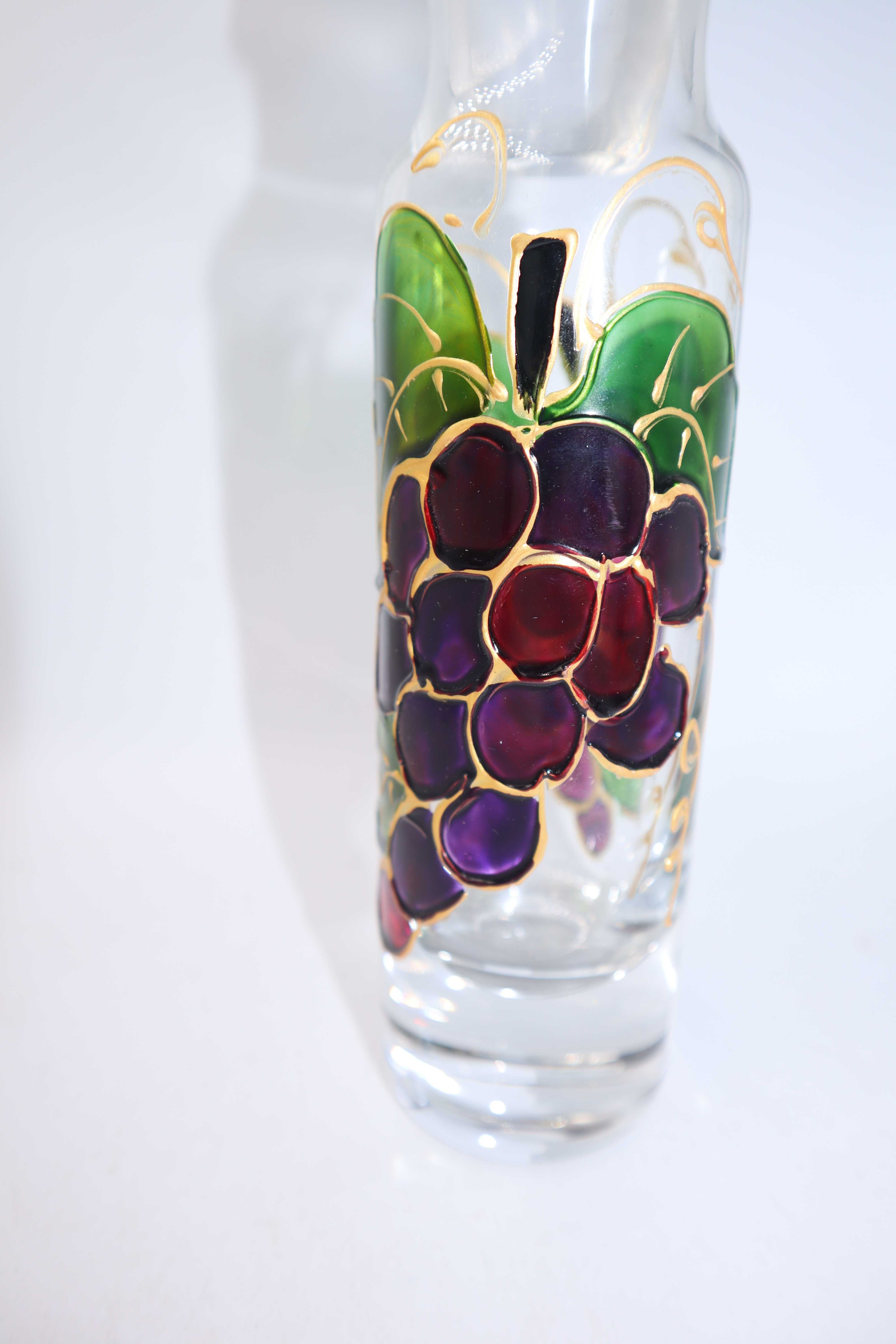 Karafka szklana ręcznie malowana winogrona grube szkło L