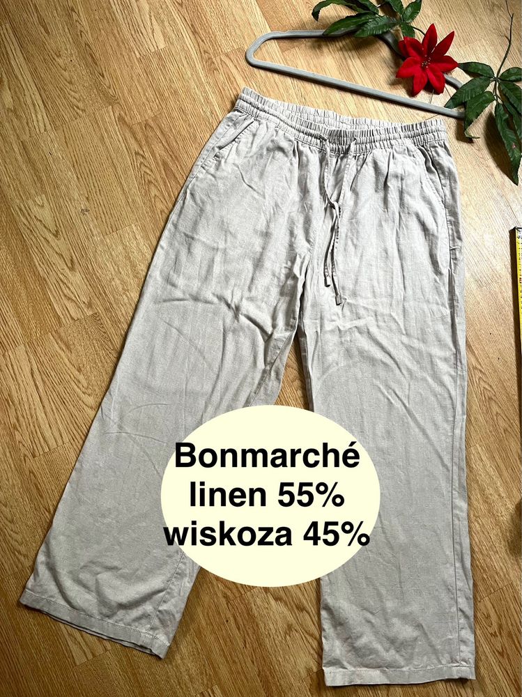 Bonmarché spodnie lniane zwiewne beżowe 42 len 55%