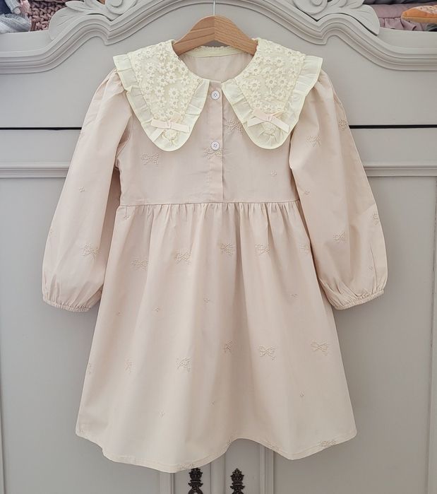 Sukienka dziewczęca 116 122 retro vintage boho bawełna koronkowa