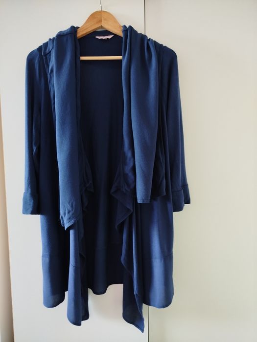 Granatowy, długi sweter kardigan rękaw 3/4 r. S, Per Una