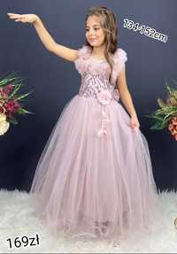 Sukienka Princessa róż tiul cekiny kwiaty długa dla dziewczynki 11 lat