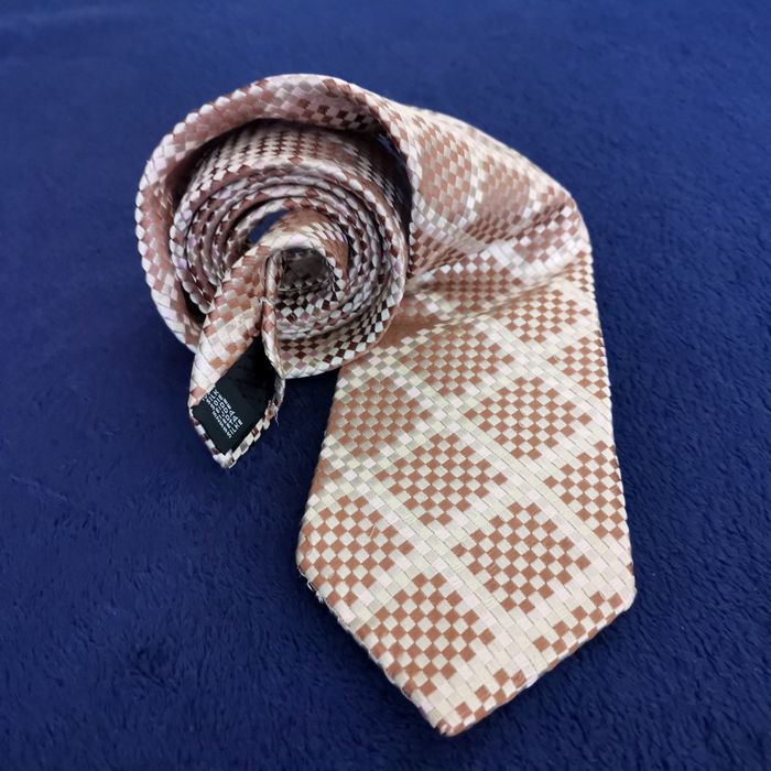 krawat Balmain 100% jedwab brąz/beż na wesele na co dzień