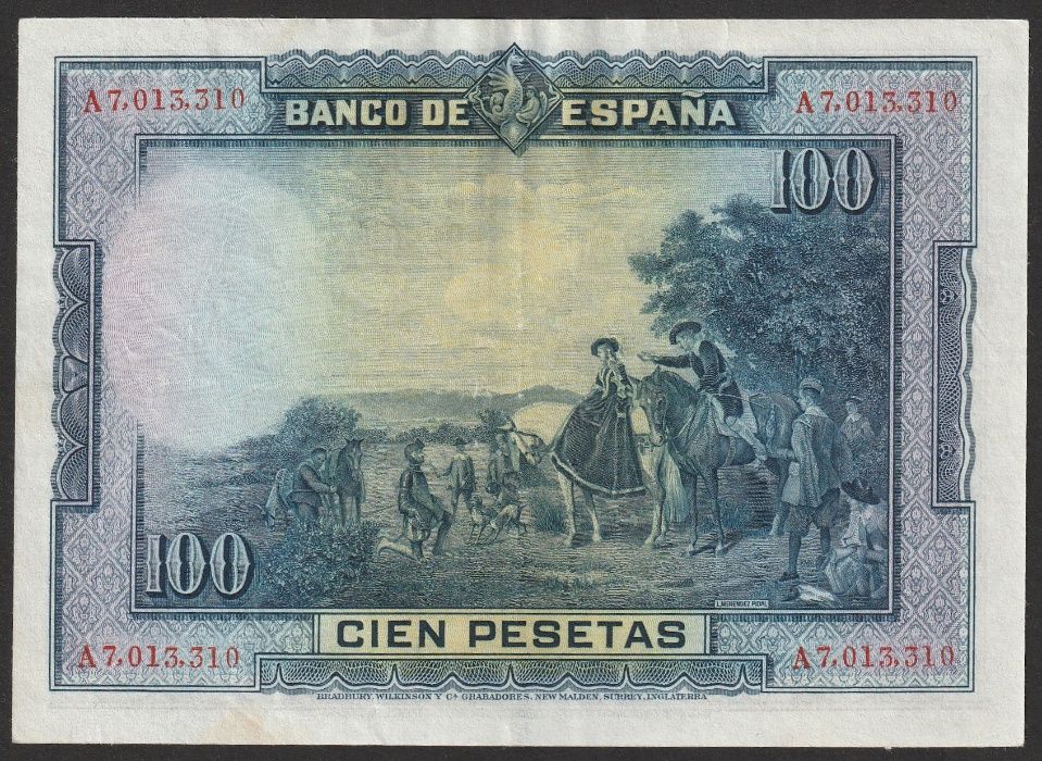 Hiszpania 100 peset 1928 - A7, - Miguel Cervantes