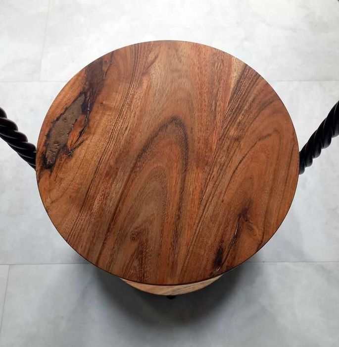 Etażerka dwupoziomowa, patera, półka drewno i metal.