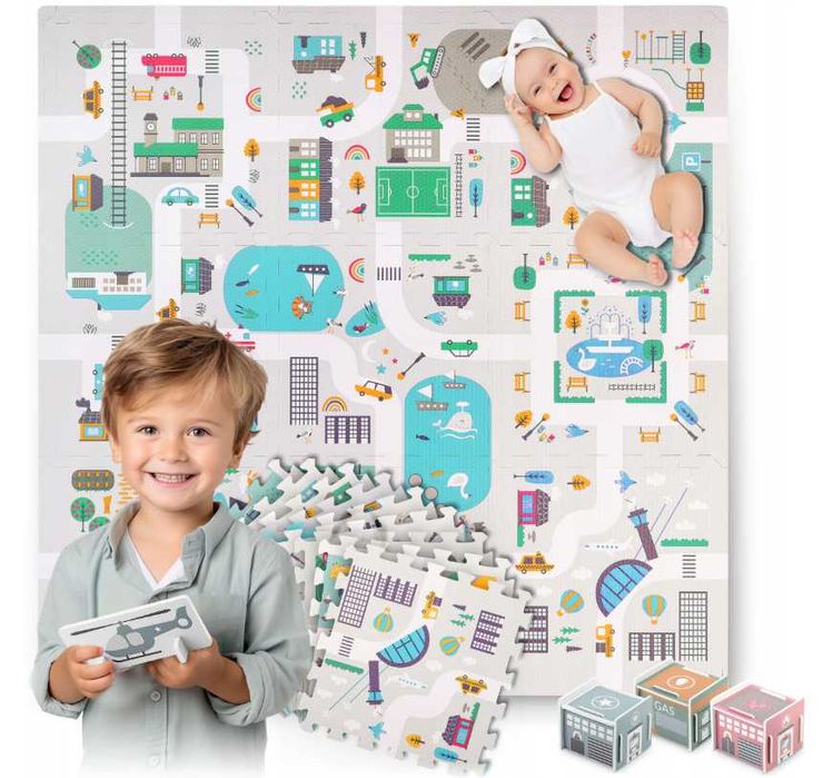 Mata piankowa puzzle Nukido 120x120 cm –składana edukacyjna dla dzieci