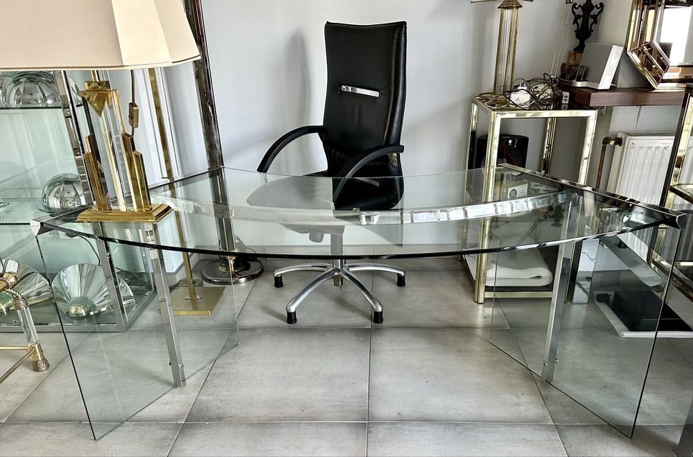 Gallotti Radice President Junior wlsokie srebrne biurko szklane duze