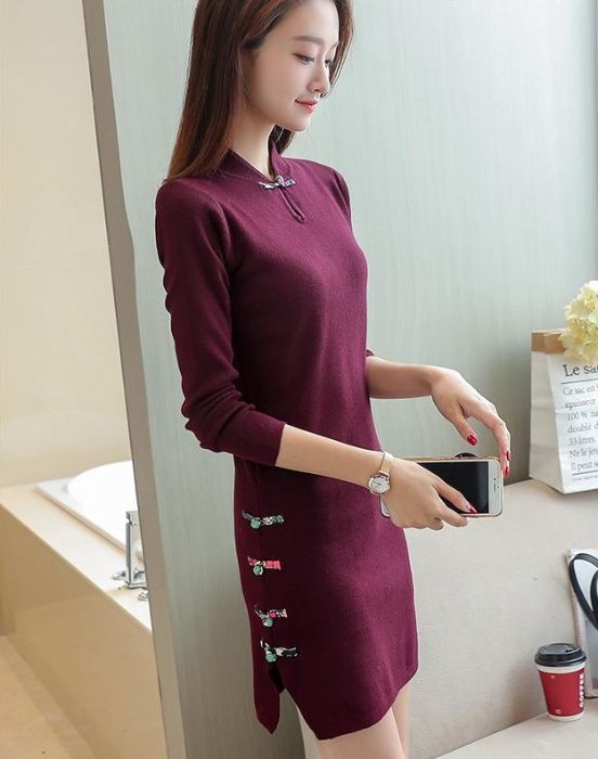 Dzianinowa sukienka, tunika, roz. s nowa, bordowa