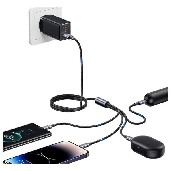 USAMS Kabel 4w1 2xUSB-C/Lightning/MicroUSB 15W 1,2m Aluminum Alloy
