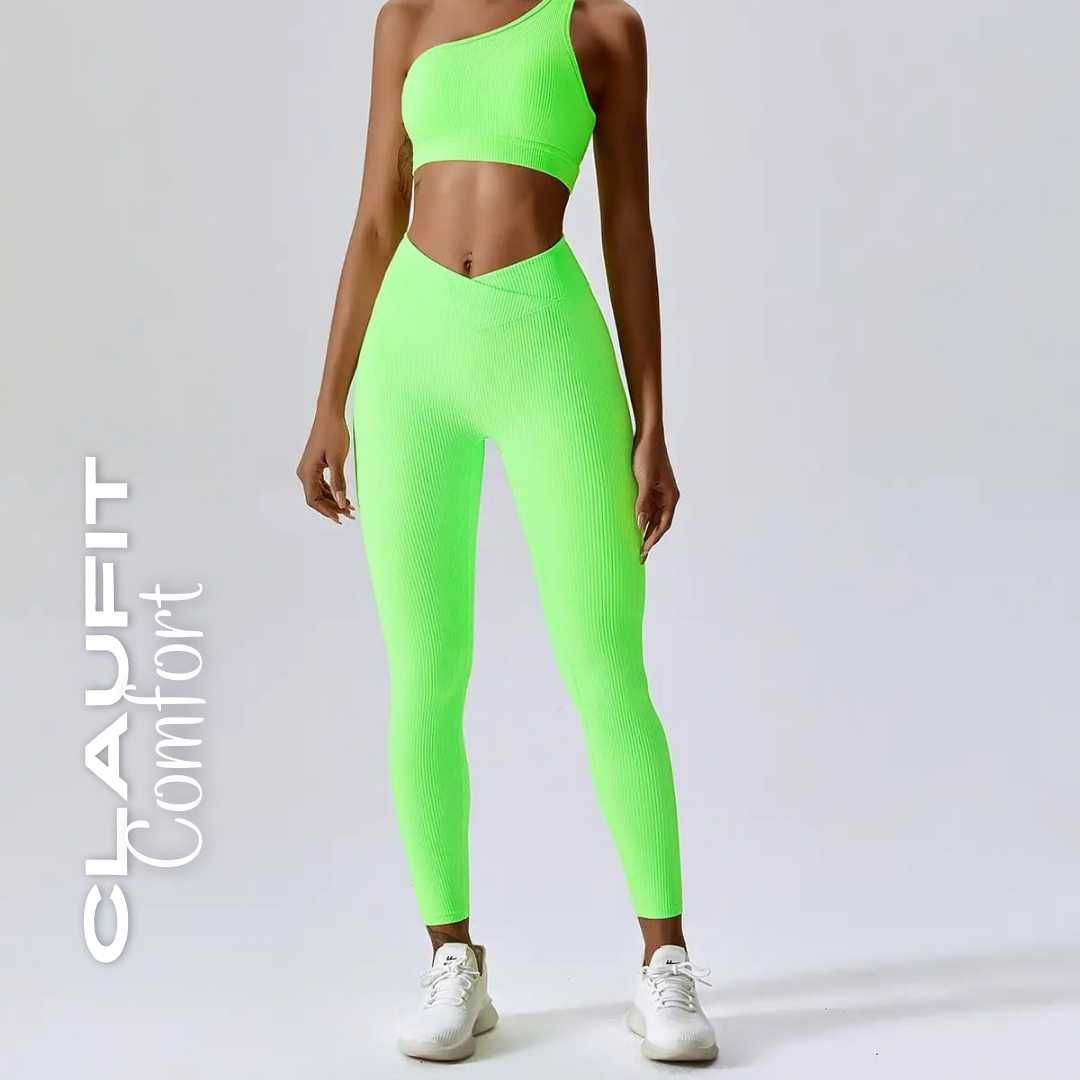 Conjunto Verde Fluorescente: Casaco, Legging e Top