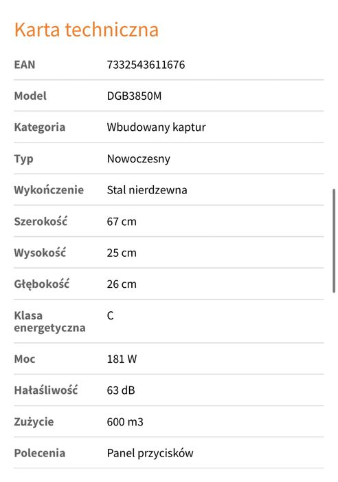 Okap AEG DGB3850M doskonale przylega do plyty kuchennej