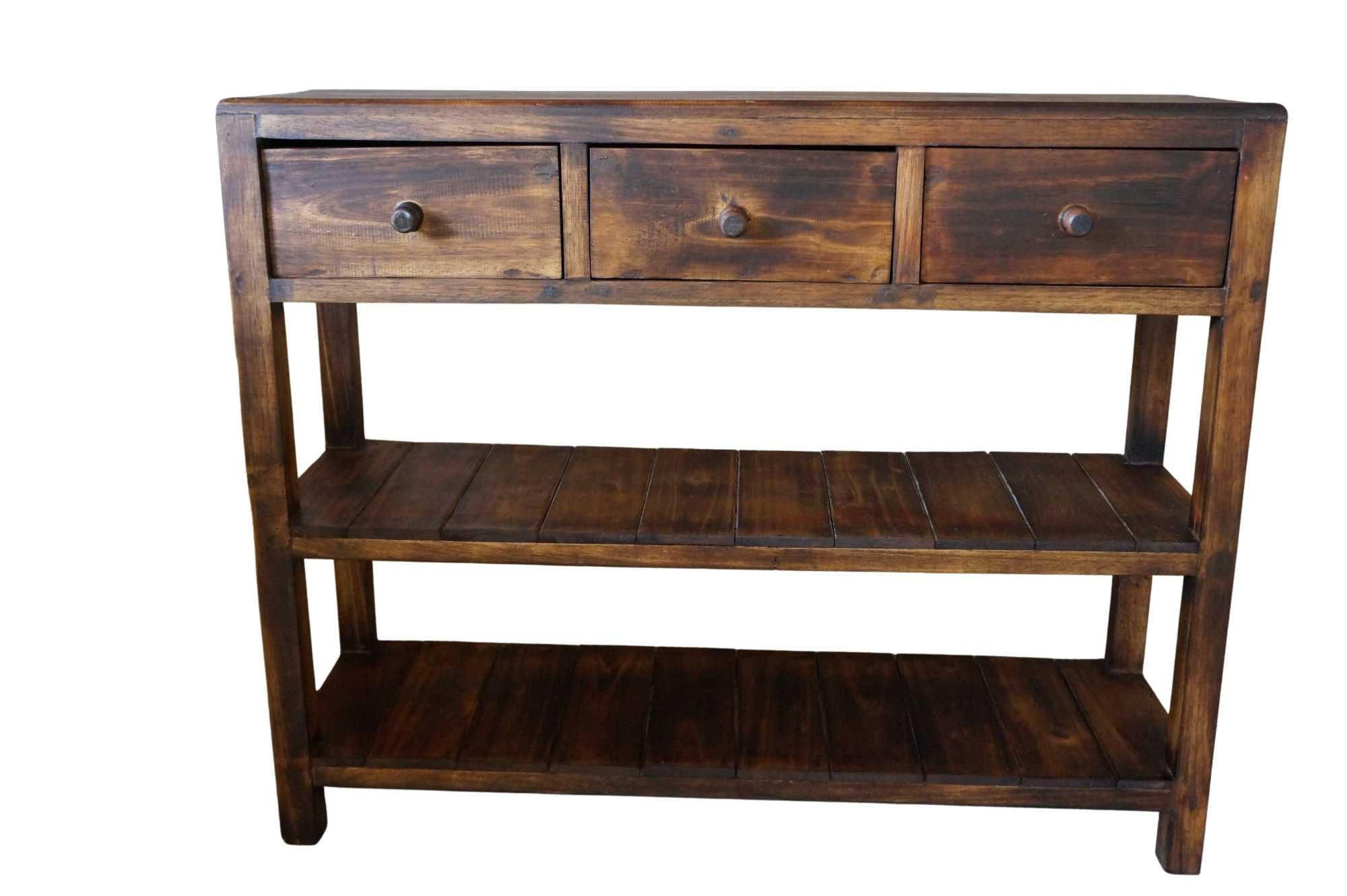 Drewniana konsola z szufladami 100 cm brąz vintage