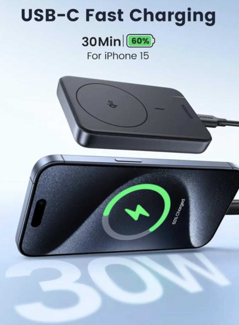 Зовнішній Повербанк UGREEN 10000mAh QI2 15W / USB-C 30W. Новинка 2025р