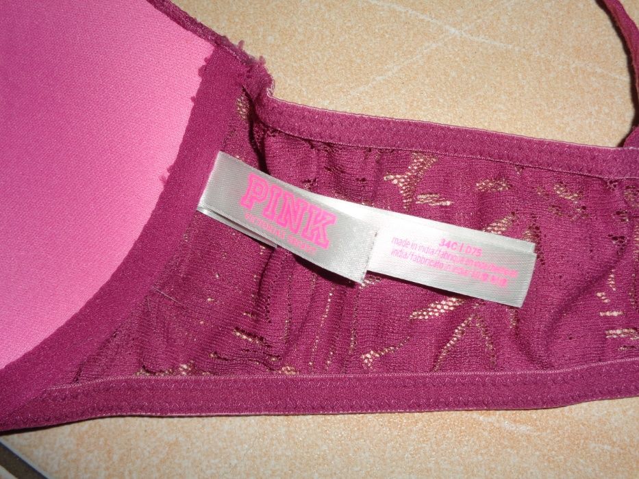Victoria Secret PINK oryg. zapinany z przodu koronka bokserka 34C 75D