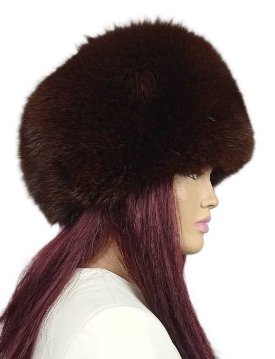 Czapka „Kula” z futra lisa farbowanego – ciemny brąz