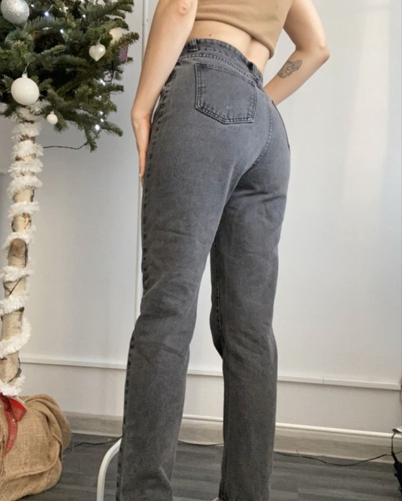 Shein XS/34 szare jeansowe spodnie z wyższym stanem jeansy