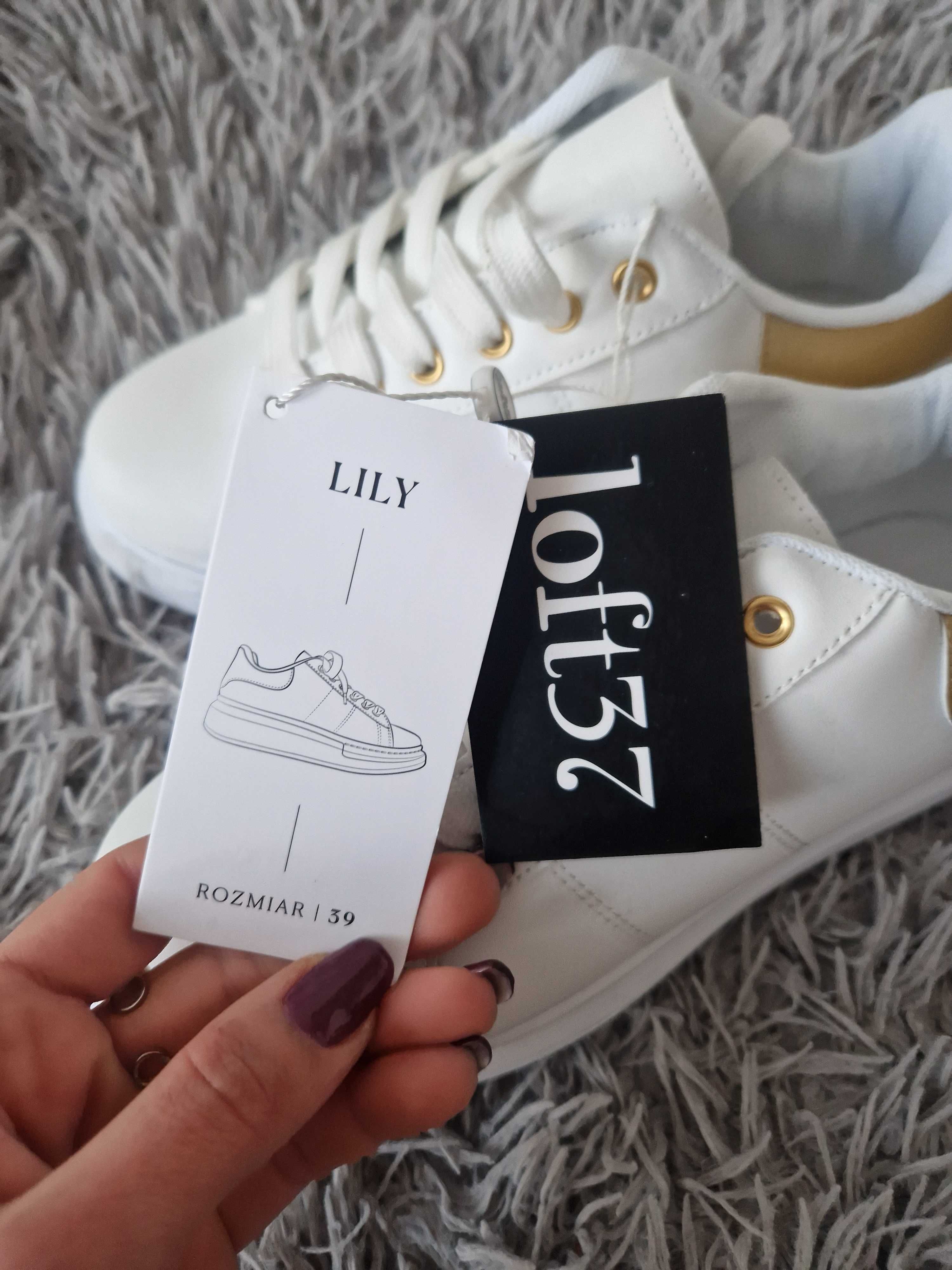 buty nowe białe ze złotym na wyższej podeszwie platformie 39   loft37
