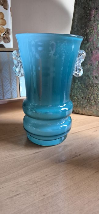 Wazon szklany tyrkusowy Tarnowiec PRL