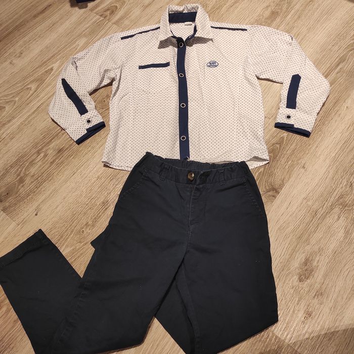 Koszula biała 116 spodnie, Elegancki komplet