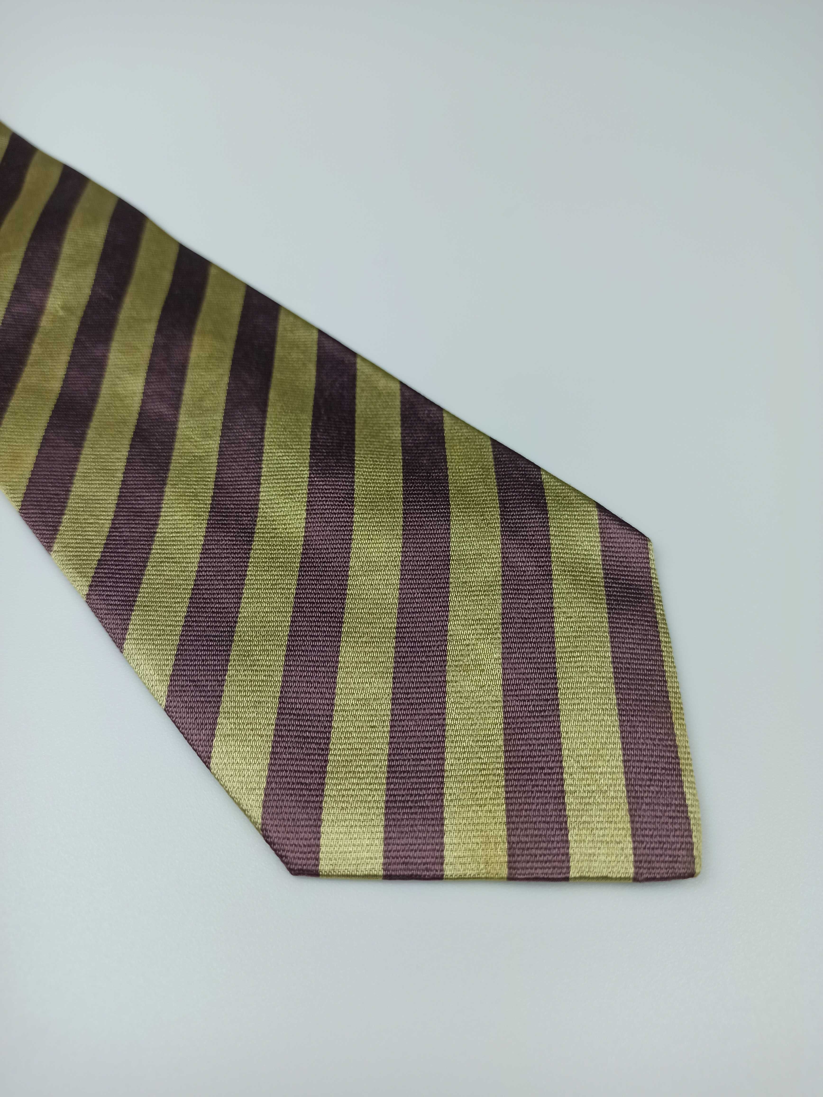 Aquascutum złoty fioletowy jedwabny krawat w paski ulu34