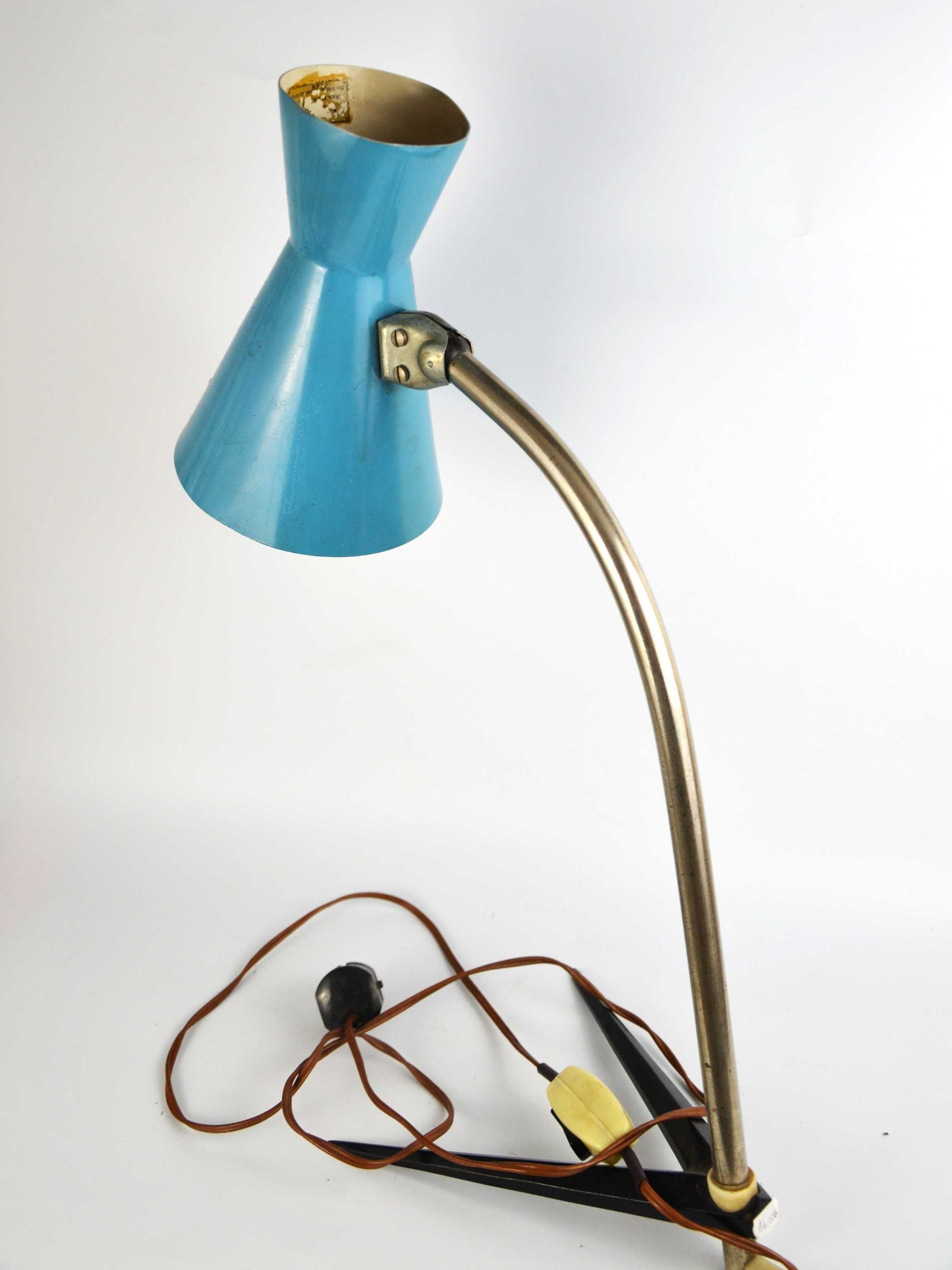 Metalowa niebieska lampa stołowa Węgry lata 50/60te
