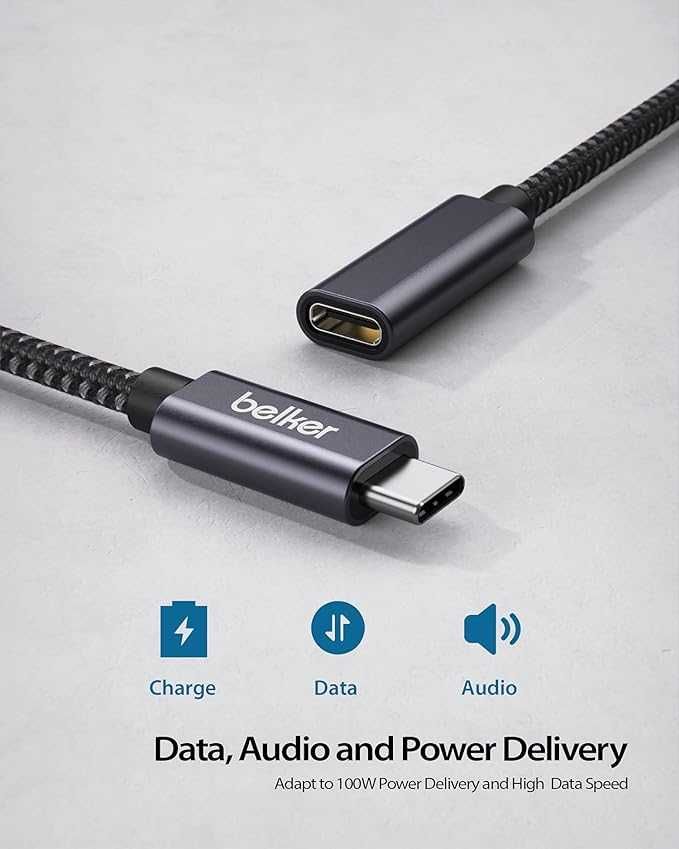 BELKER przedłużacz USB C 140W 3 metry Nylonowy oplot USB 3.2