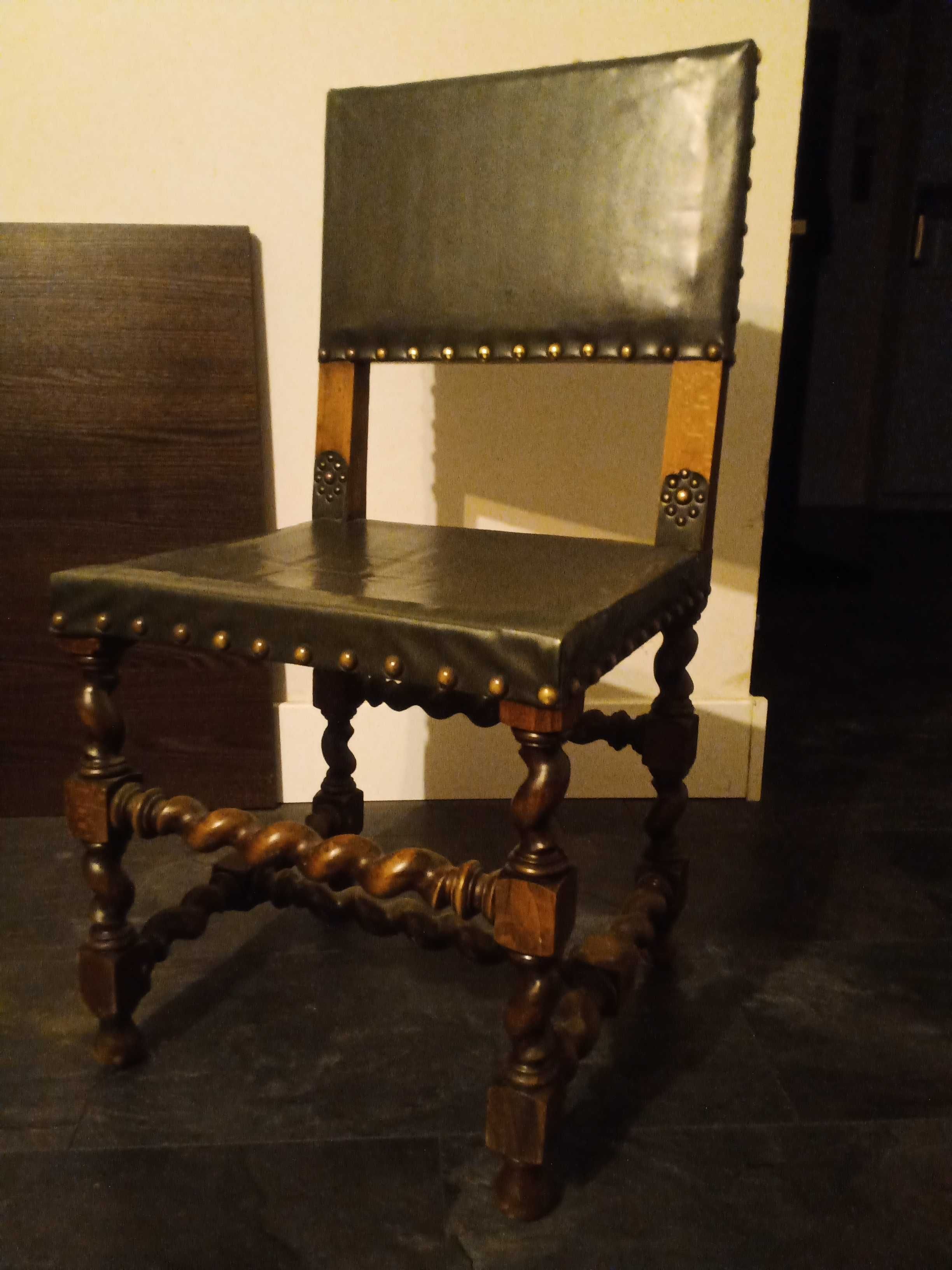 Krzesła krzesło  drewno drewniane skóra ciemna zieleń DOWOZ