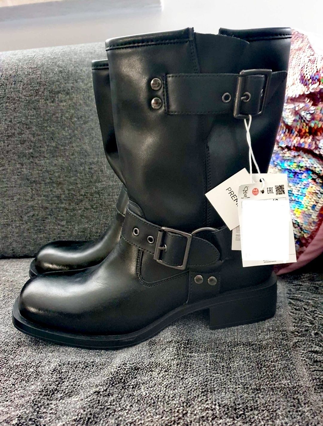 RESERVED PREMIUM buty SKÓRZANE skóra botki bikery Ze SrebrnymiOkuciami