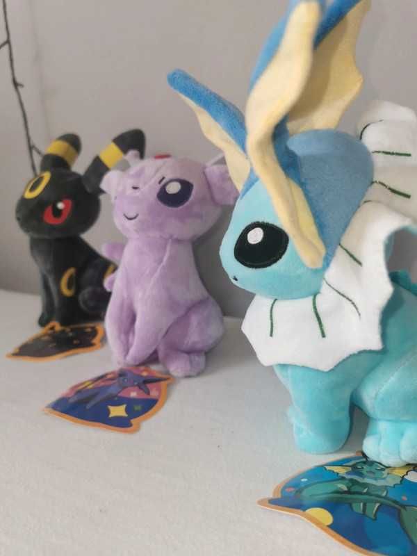 Zestaw 3 maskotki z metkami ewolucja Eevee: Umbreon, Espeon i Vaporeon