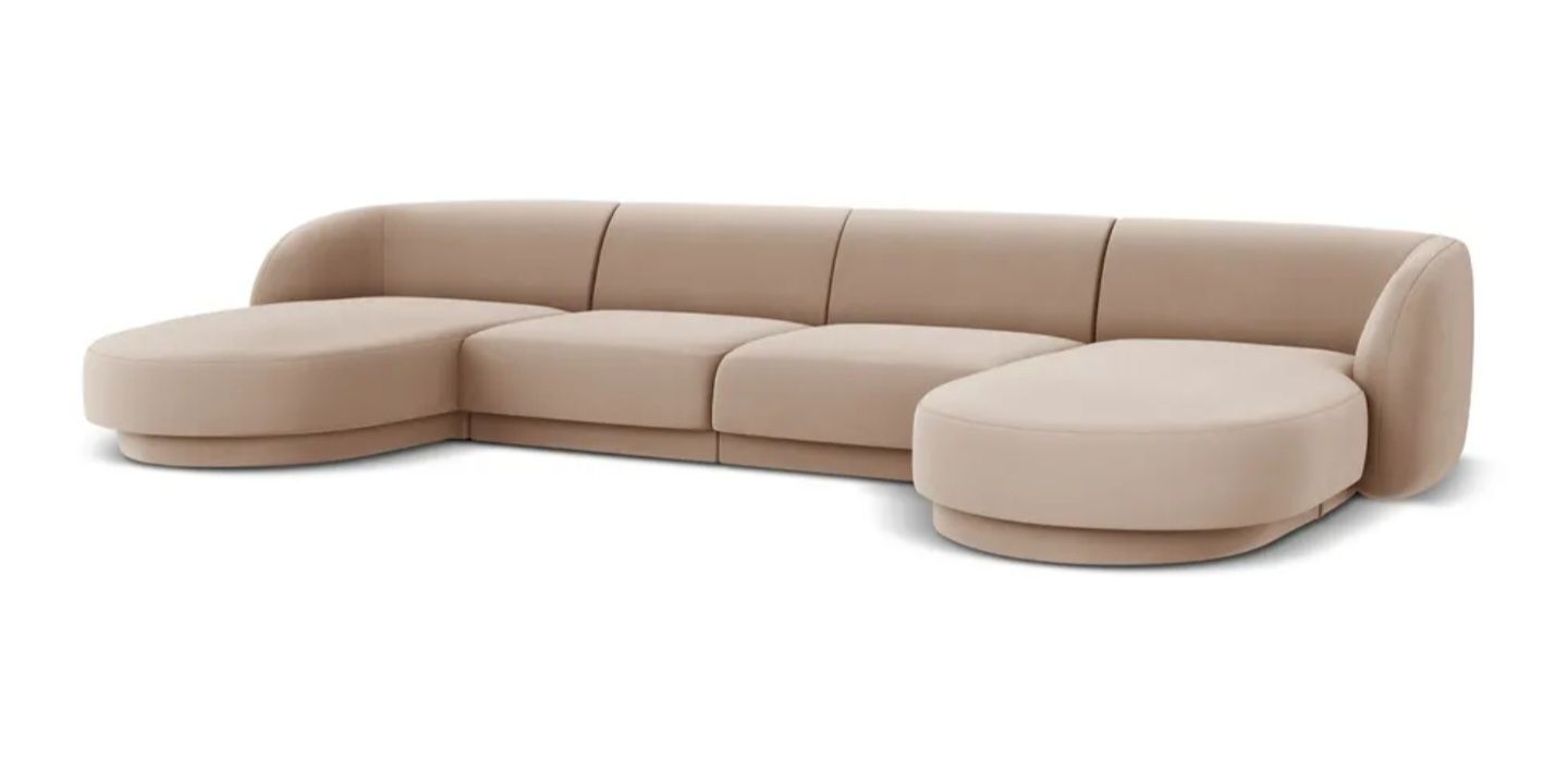 Sofa narożna beżowa z aksamitu Miley