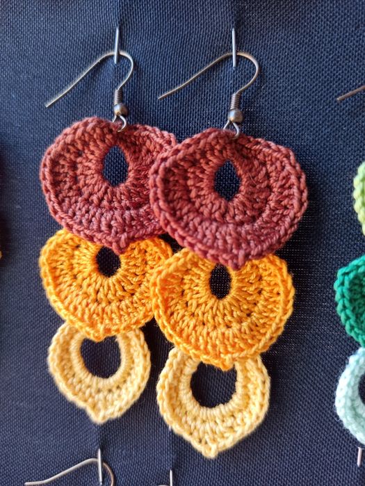 Brincos de crochet feitos à mão, em fio de algodão