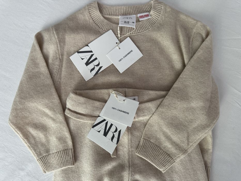 Zara 100% kaszmir komplet sweter + spodenki 86 jasny kolor ecru  nowy