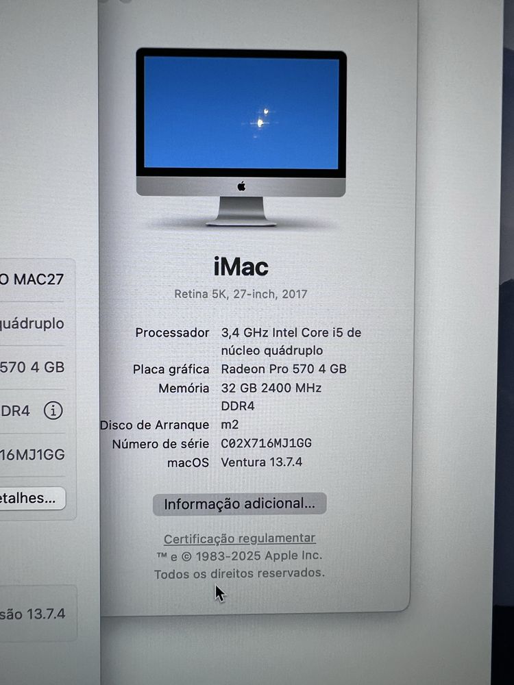 Imac 5k retina display 27’ 2017 i5 1TB 32RAM
