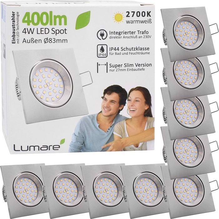 led wpuszczany spot 4w 83x83mm ip44 2700k 9 szt.