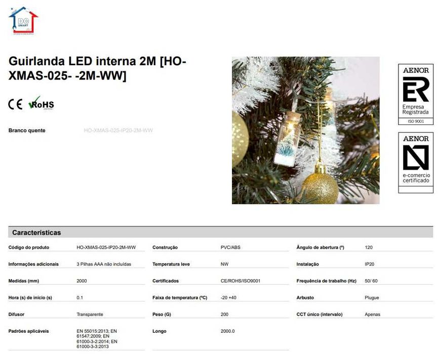 Guirlanda Frasco com Pinheiro LED para interior 2m (NATAL)