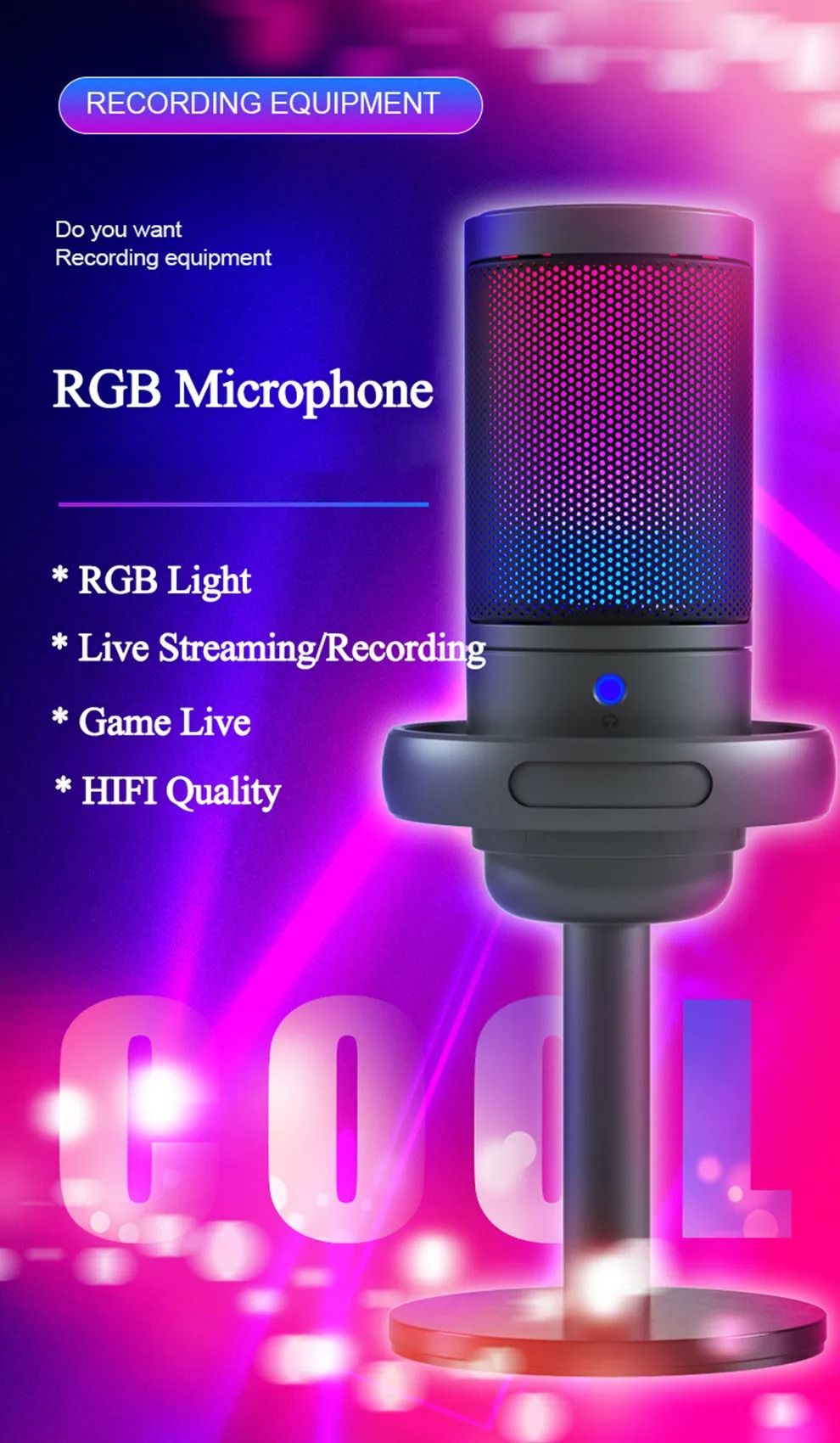 ХИТ! Игровой Микрофон с RGB-подсветкой. Конденсаторный Микрофон