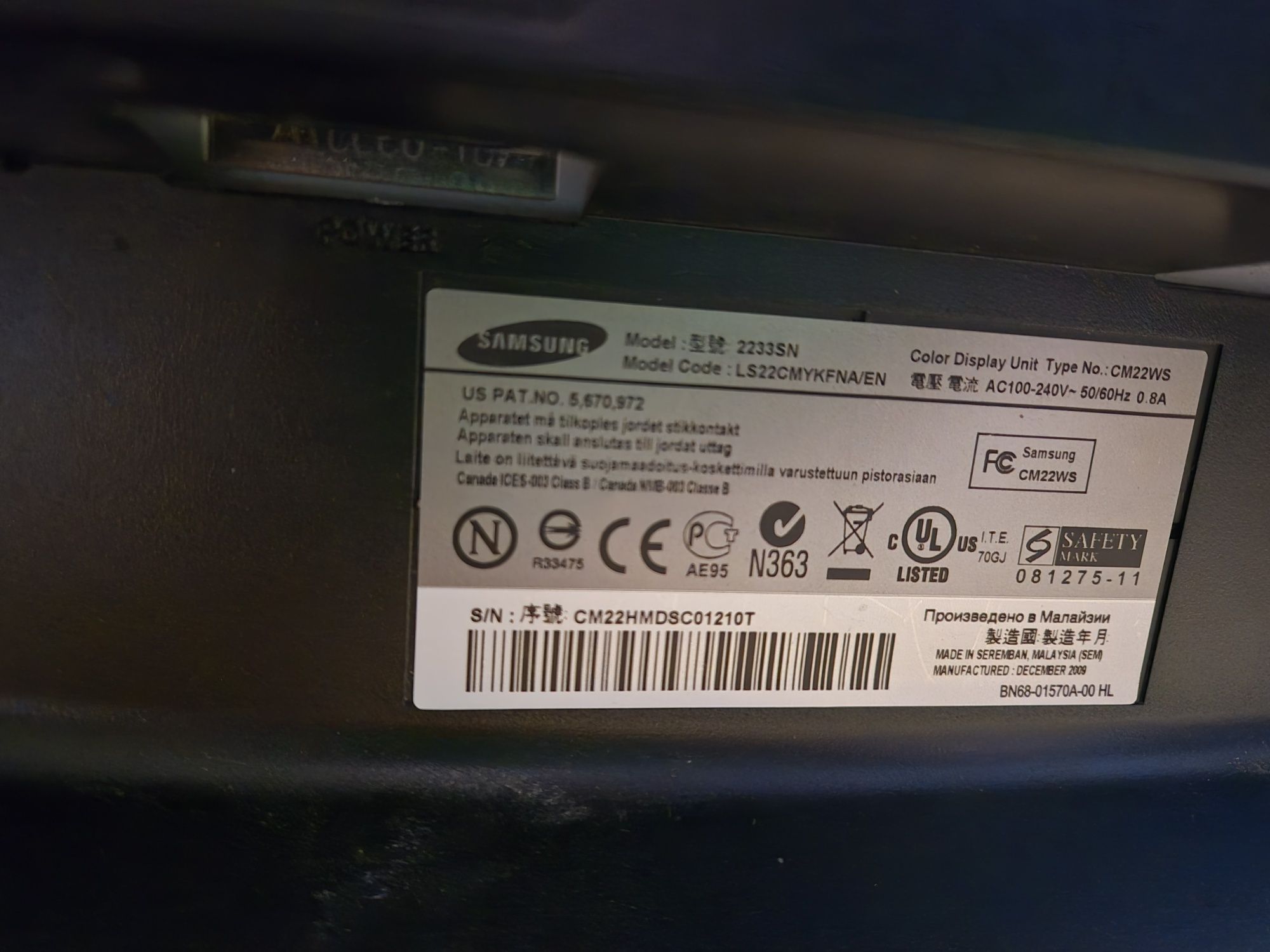 Monitor 22" Samsung SyncMaster 2233