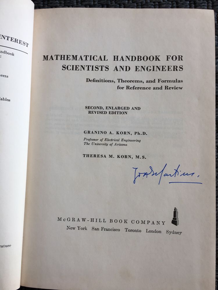 Mathematical Handbook for Scientists and Engineers